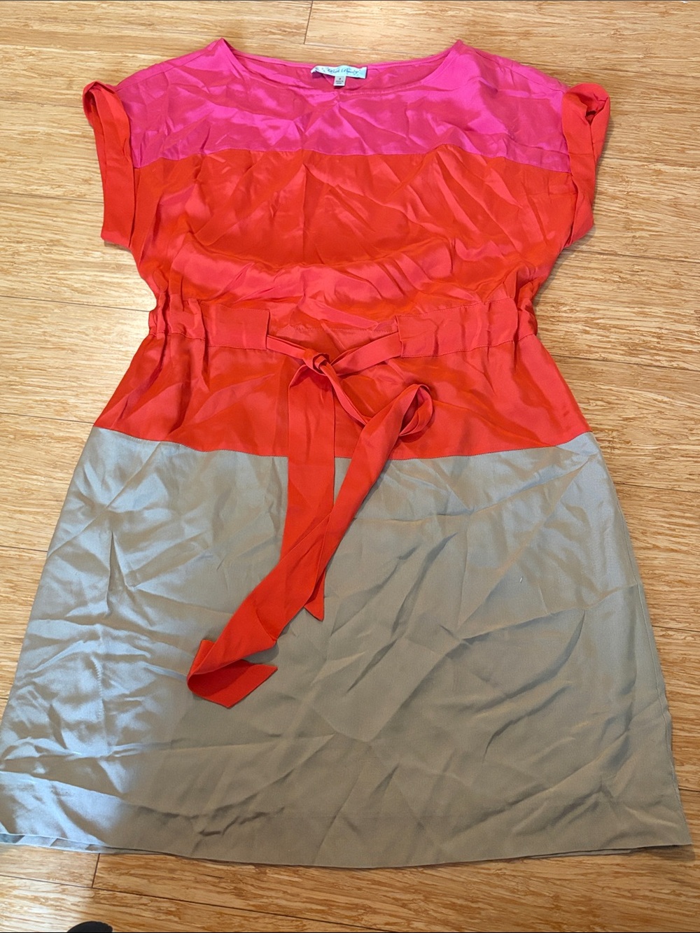 Beth Bowley Anthropologie Colorblock 100% Silk Shift Dress size 4 business work